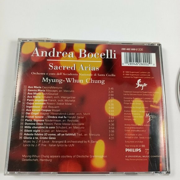Andrea Bocelli CD Sacred Arias -90s -Opera Italian *MINOR WEAR - Picture 3 of 12